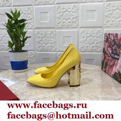 Dolce & Gabbana Heel 10.5cm Patent Leather Pumps Yellow with DG Karol Heel 2021 - Click Image to Close